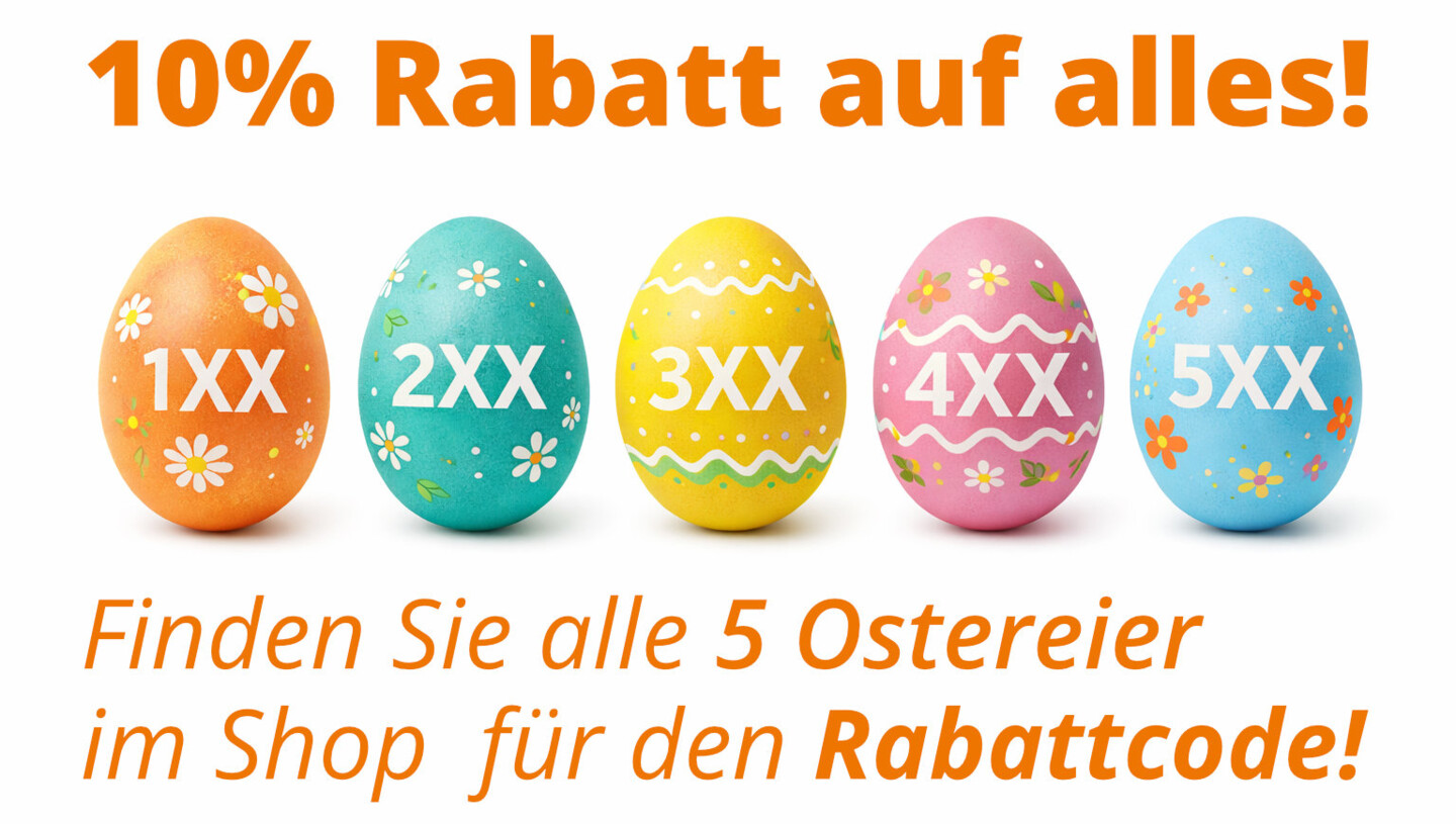 Fünf Ostereier finden und sofort 10% Rabatt erhalten