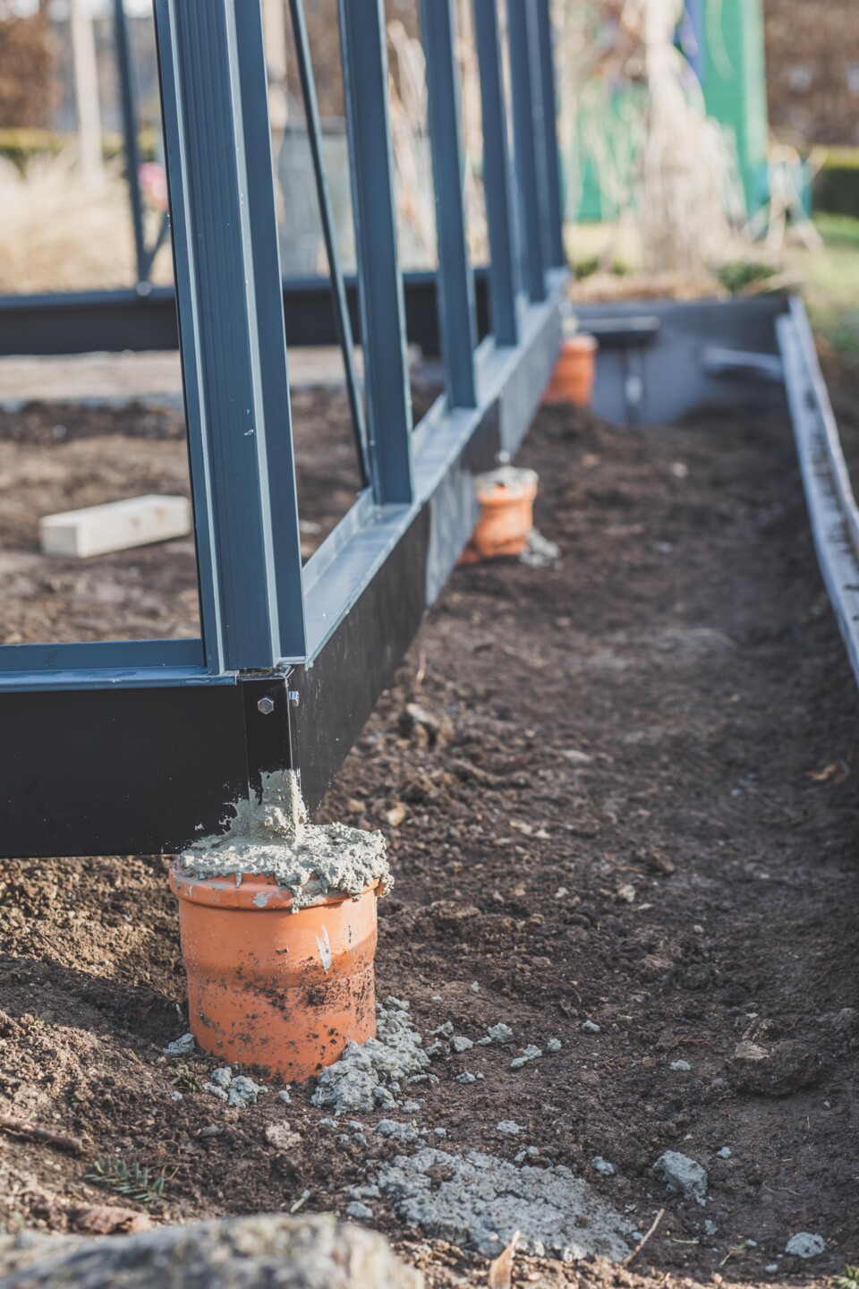 Fundamentpunkte am Gewächshaus