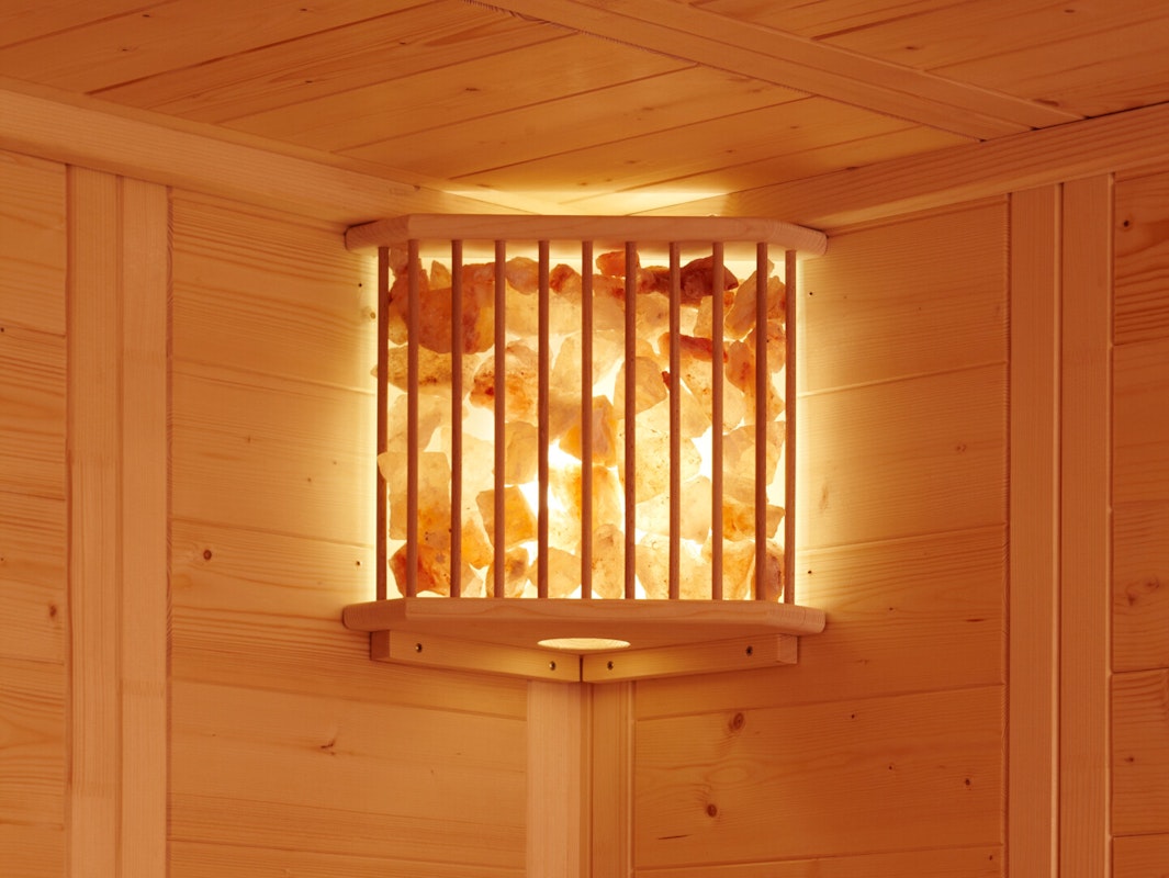 Karibu Salzkristallleuchte Die Salzkristallleuchte von Karibu sorgt für eine besonders angenehme Atmosphäre in der Sauna