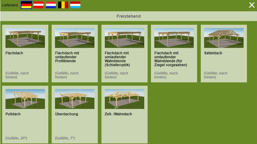 Skanholz Konfigurator für individuelle Carports und Gartenhäuser