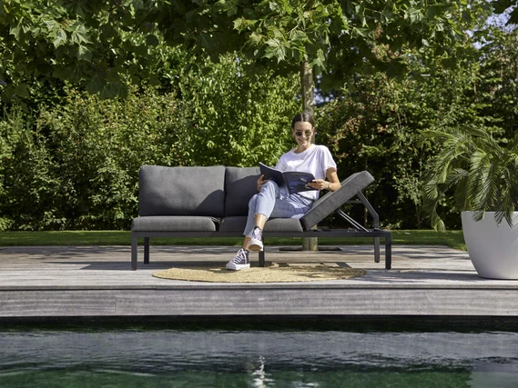 Hartman Dining Bench EVA Aluminium black / Sunbrella mid grey 