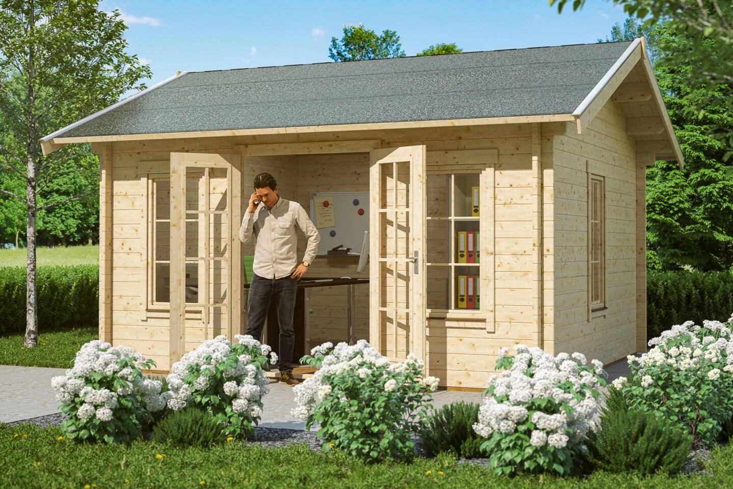 Das Gartenhaus Lugano von Skanhholz ist das Ideale Gartenbüro