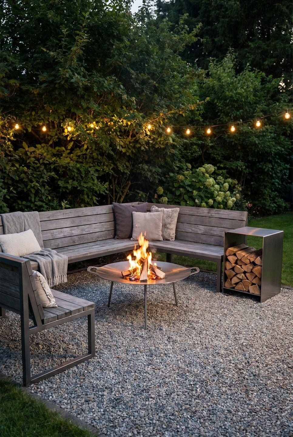 Grill- und Feuerschale beim Grillabend im Garten 
