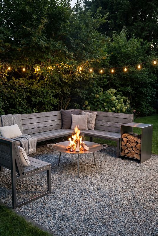 Grill- und Feuerschale beim Grillabend im Garten 