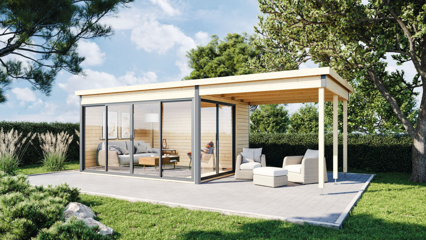 Wolff Finnhaus Gartenhaus Studio 44-D mit Seitendach