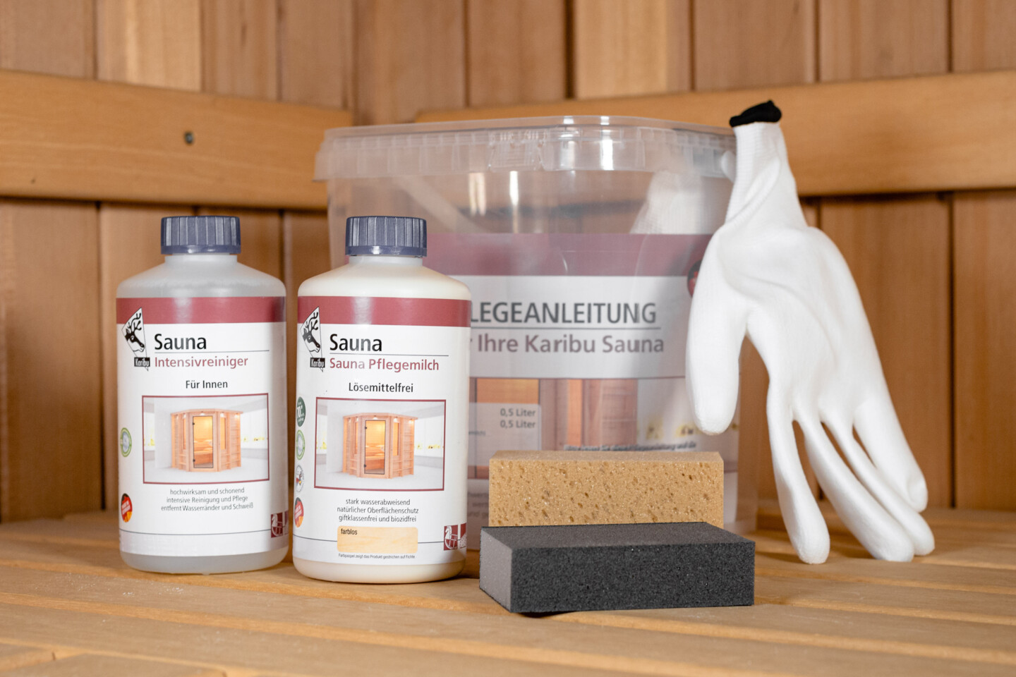 Karibu Saunapflegeset mit Intensivreiniger und Sauna Pflegemilch