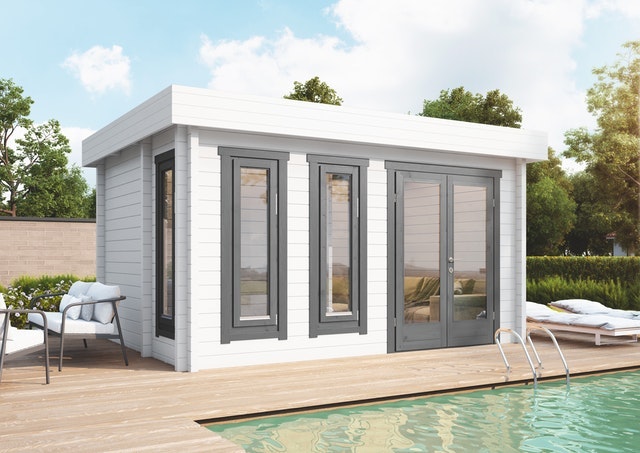 Wolff Finnhaus Eurika Poolhaus Ein großes Poolhaus ist die Luxusvariante einer Gartensauna