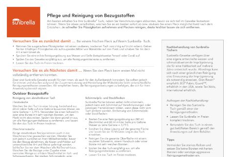 Pflegeanleitung für Sunbrella Stoffe