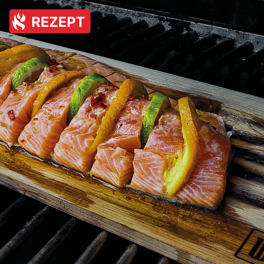 Lachs auf Zedernholzbrett