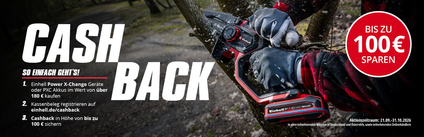 Cashback Aktion für Einhell Gartengeräte und Akkuwerkzeug