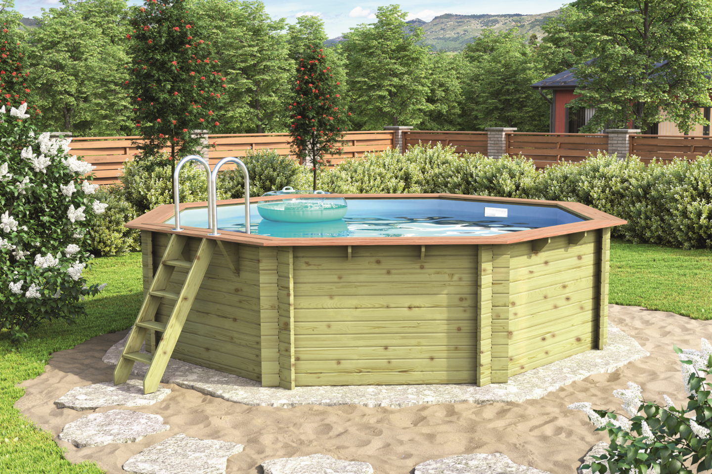 Ein Aufstellpool aus Holz
