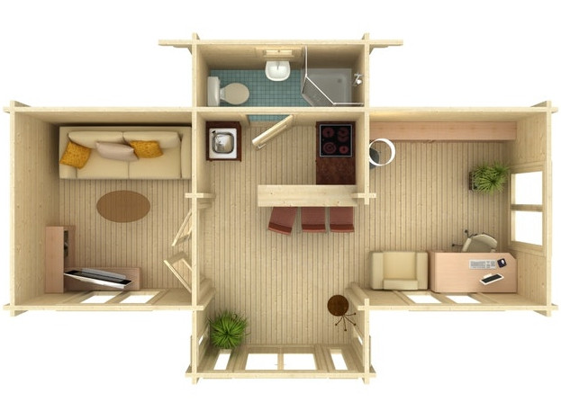 In einem großen Gartenhaus haben Sie Platz für mehrere Räume, z.B. ein kleines Bad