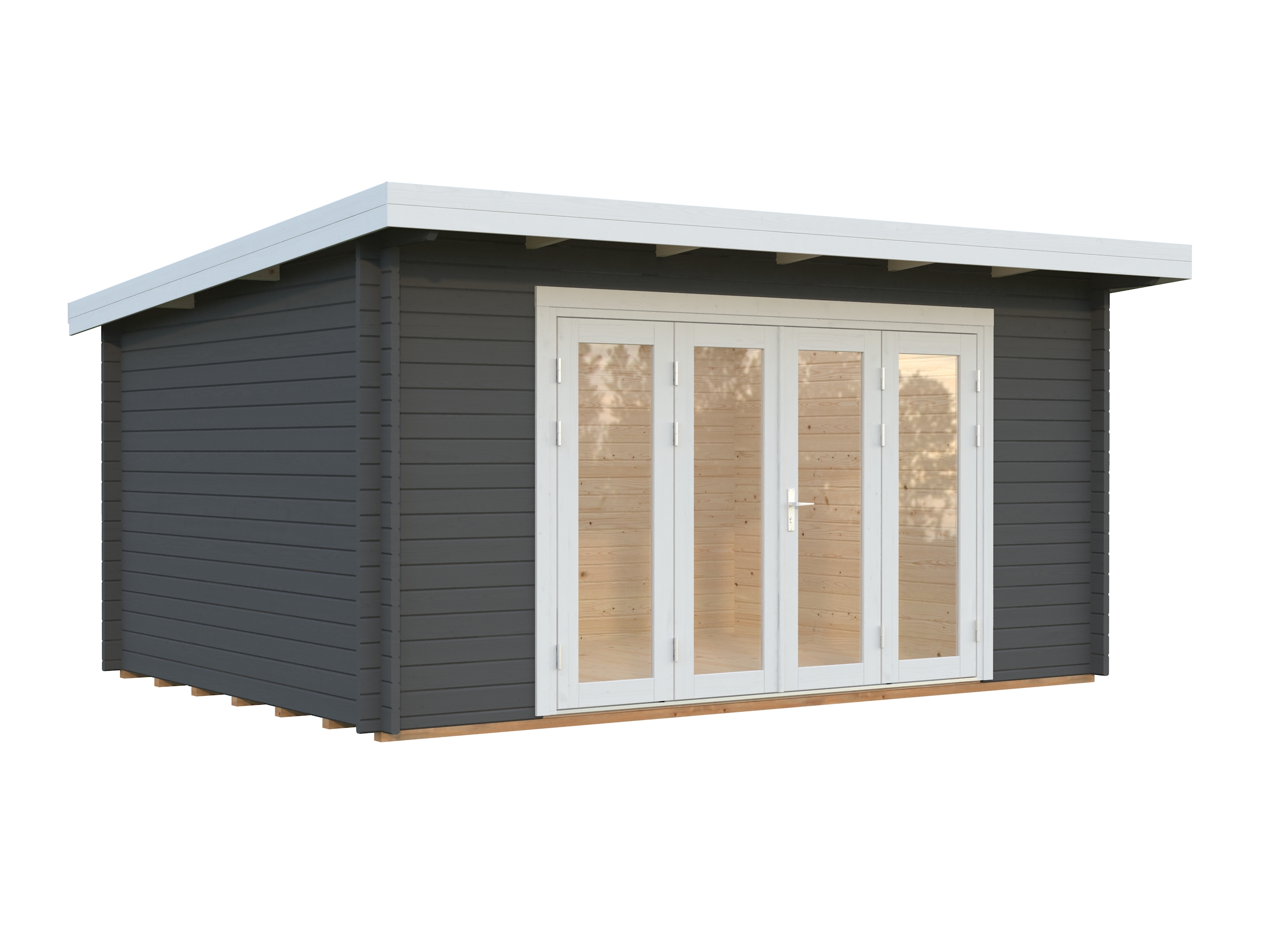 Palmako Gartenhaus Lea 14,2 m² - 44 mm dunkelgrau/weiß lackiert