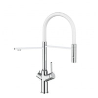 3 Wege Wasserhahn Küchenarmatur, BOD, mit 360° schwenkbarem Auslauf, abnehmbare 2 strahl Handbrause, Verchromt / Weiß