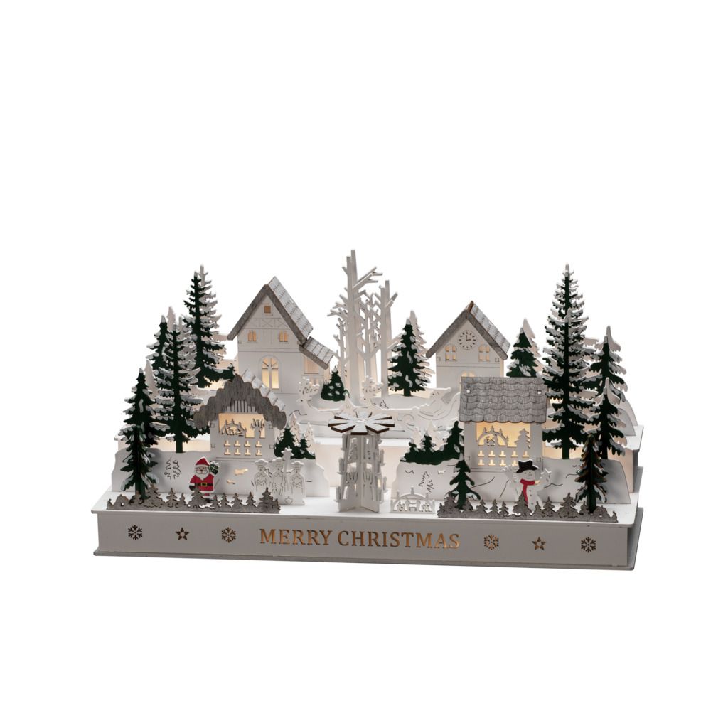 Konstsmide Weihnachtsbeleuchtung LED Holzsilhouette Dorf 12 warmweiße Dioden