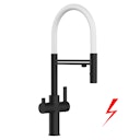 Vorschaubild NIEDERDRUCK 3 Wege Wasserhahn Küchenarmatur, FC, mit 360° schwenkbarem Auslauf, abnehmbare 2 strahl Handbrause, Schwarz Matt / Weiß