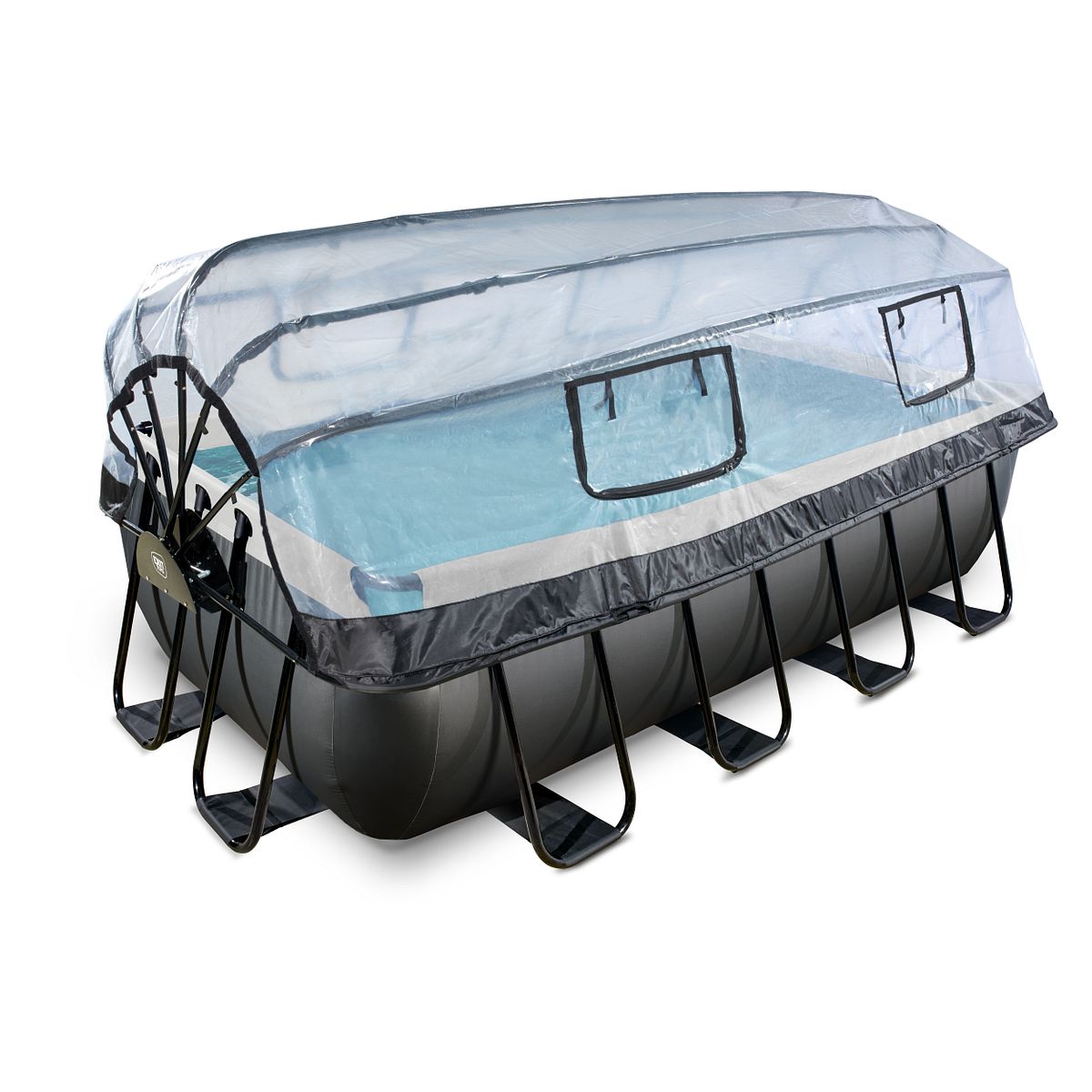 Exit rechteckiger Rahmenpool Premium mit Sandfilteranlage und Sonnendach 400 x 200 cm schwarz