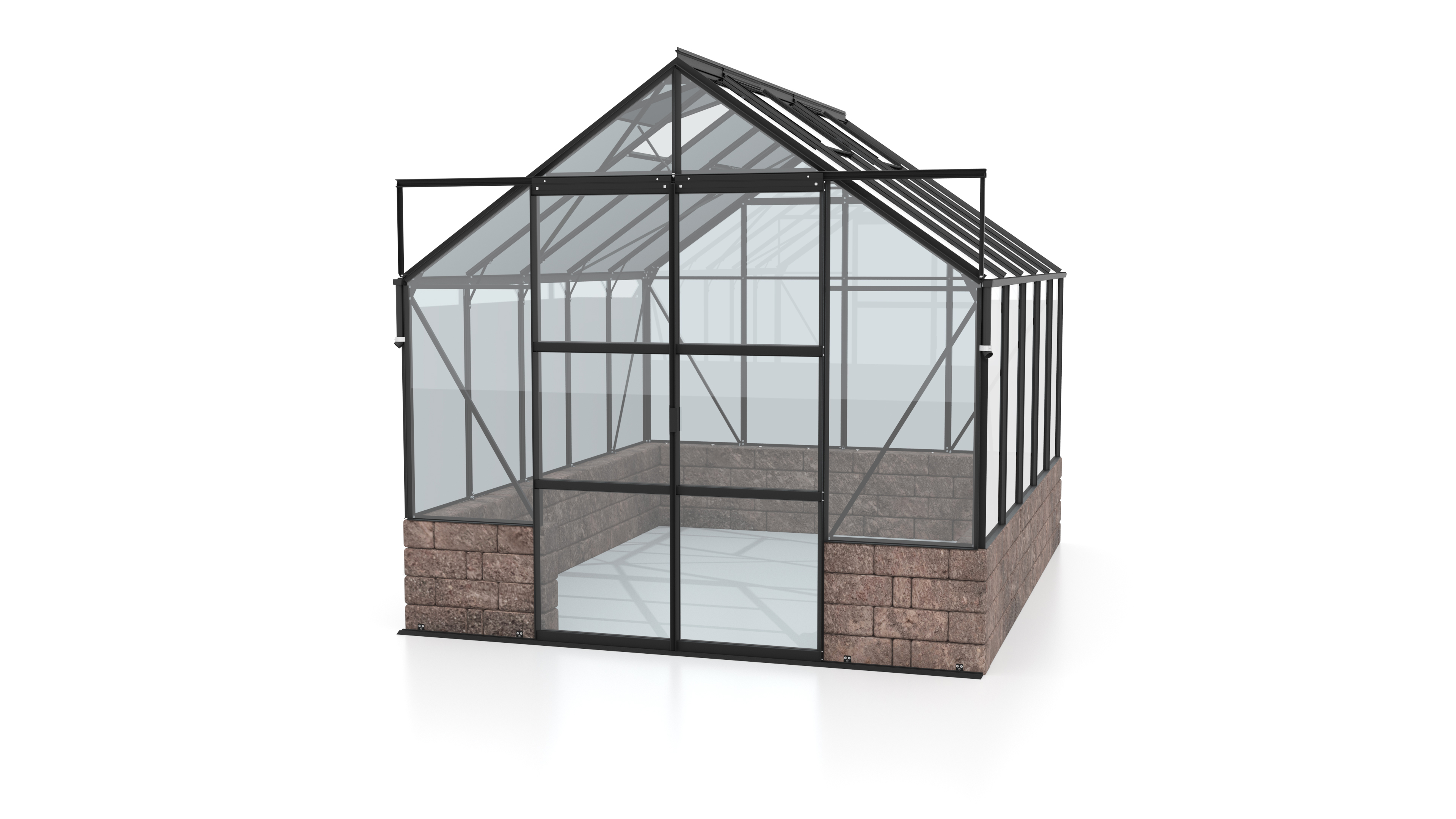 Vitavia Gewächshaus Cassandra 8300 inkl. Sockelmauer - 8,3 m² Sockel Herbstlaub, schwarz