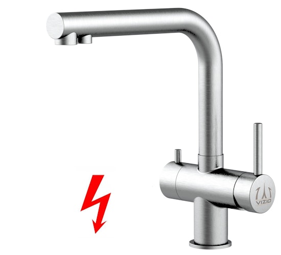 NIEDERDRUCK 3 Wege Wasserhahn Küchenarmatur, Edelstahl Massiv, 360° schwenkbarem L-Auslauf, Gebürstet