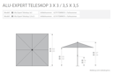 Vorschaubild doppler Mittelmastschirm ALU EXPERT 350 x 350 Telescope, Aluminium Silber / 100 % Polyester 180 g/m²
