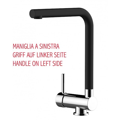 Wasserhahn Vorfenster Küchenarmatur, Umklappbar 6 CM, LINKER HEBEL, mit 360° schwenkbarem L-Auslauf, Verchromt / Schwarz Granit