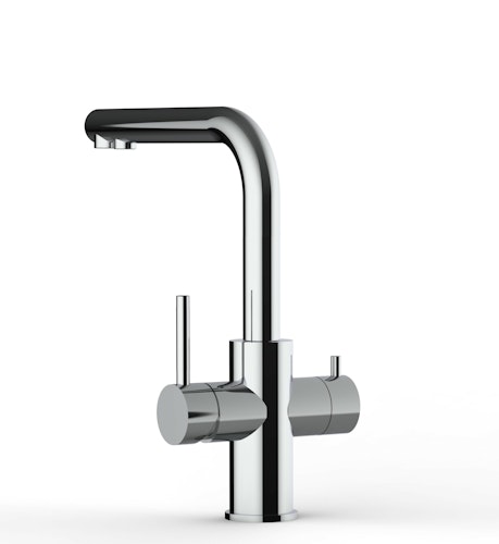 Kurzversion - 5 Wege Wasserhahn Küchenarmatur, Edelstahl Massiv mit 360° schwenkbarem L-Auslauf , Hochglanz Poliert