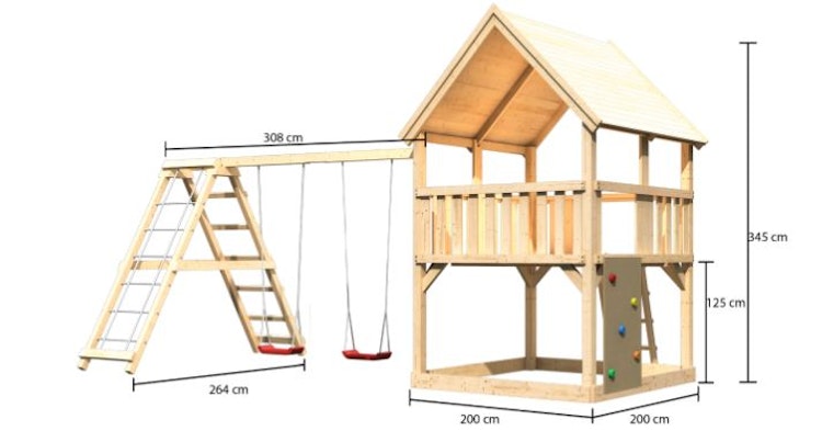 Akubi Kinderspielturm Luis mit Doppelschaukelklettergrüst inkl. Kletterwand