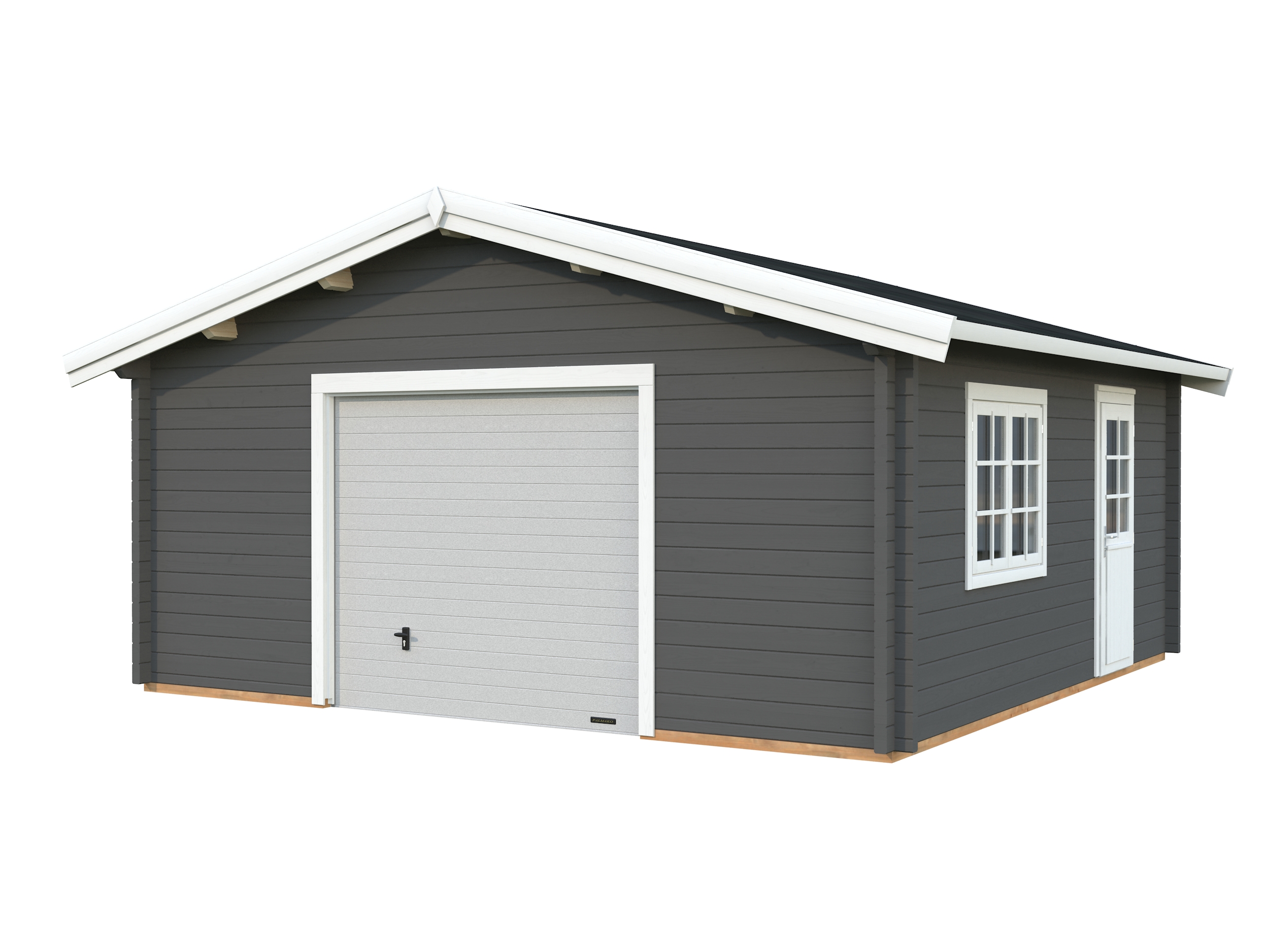 Palmako Garage Roger 27,7 m² - 70 mm - mit Sektionaltor dunkelgrau/weiß lackiert