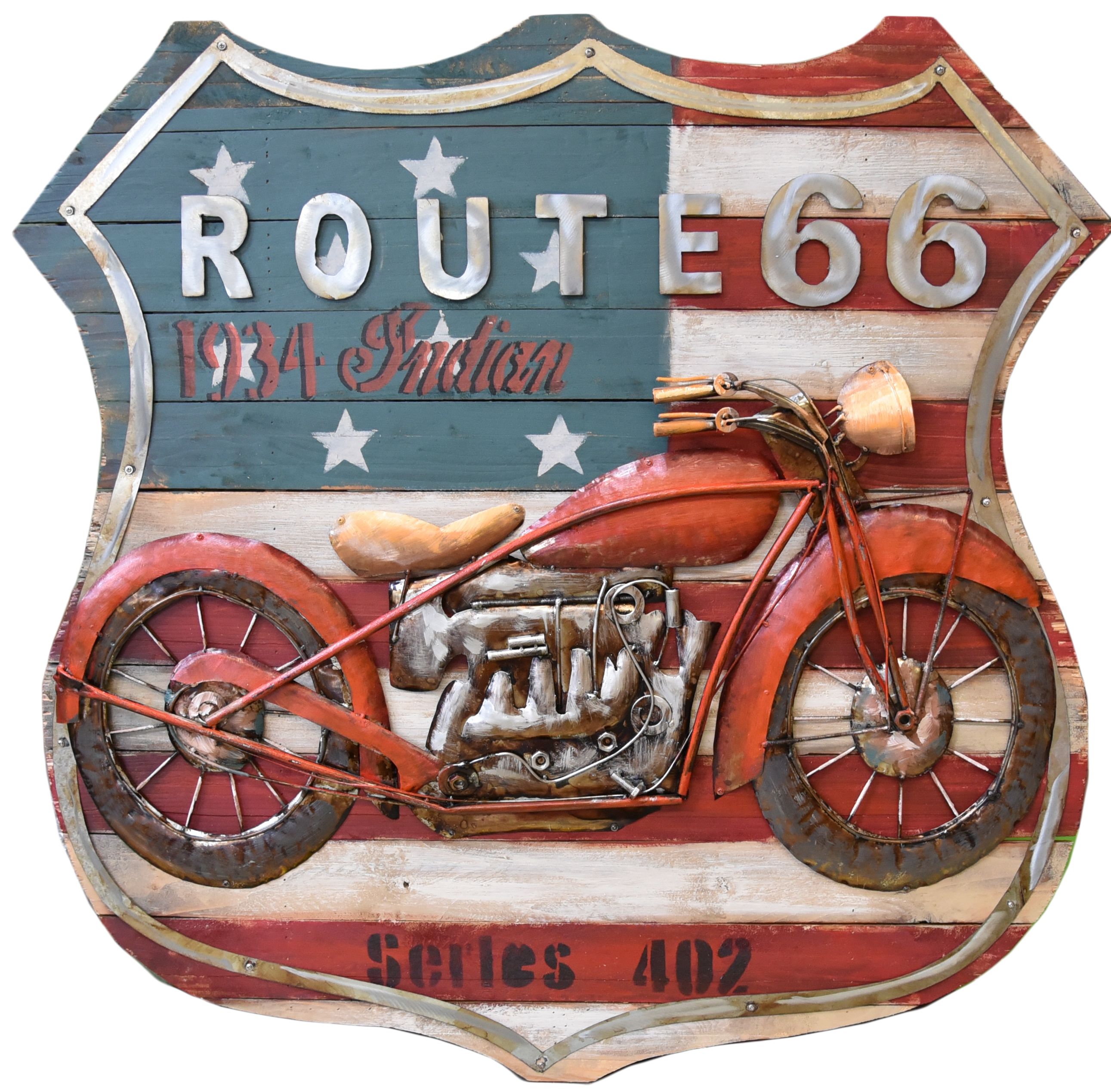 3D Metallbild Motorrad 99 x 98,3 cm, Holz / Stahlblech