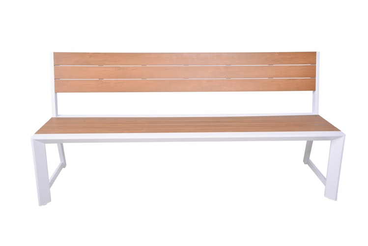 Garden Pleasure Bank VENICE mit Rückenlehne 180 cm, Aluminium Weiß / Nonwood Teak-Optik
