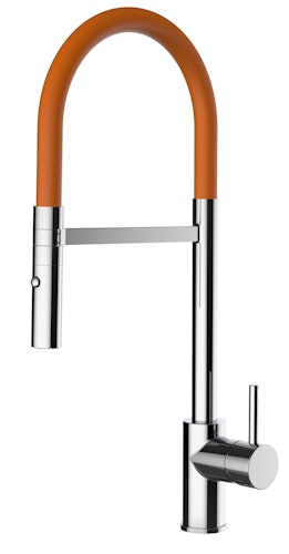 Wasserhahn Küchenarmatur, SAM, mit 360° schwenkbarem Auslauf, abnehmbare 2 strahl Handbrause, Verchromt / Orange