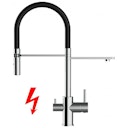 Vorschaubild NIEDERDRUCK 3 Wege Wasserhahn Küchenarmatur, FL, mit 360° schwenkbarem Auslauf, abnehmbare 2 strahl Handbrause, Verchromt / Schwarz