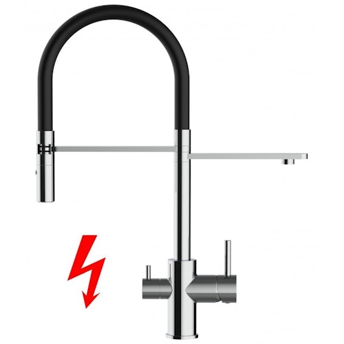 NIEDERDRUCK 3 Wege Wasserhahn Küchenarmatur, FL, mit 360° schwenkbarem Auslauf, abnehmbare 2 strahl Handbrause, Verchromt / Schwarz