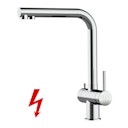 Vorschaubild NIEDERDRUCK 3 Wege Wasserhahn Küchenarmatur, Edelstahl Massiv, 360° schwenkbarem L-Auslauf, Hochglanz Poliert