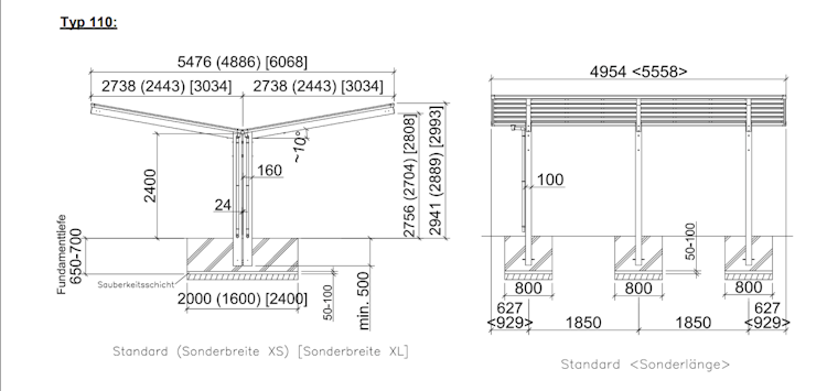 Ximax Carport Linea Typ 110 Y-Ausführung 555 x 606 cm
