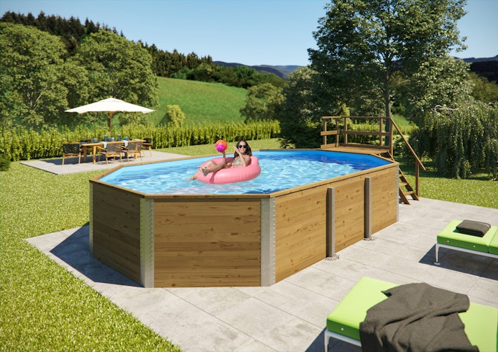 Weka Massivholzpool 594 "Alles dabei" - 45 mm - 714 x 376 cm