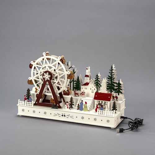Konstsmide Weihnachtsbeleuchtung LED Holzsilhouette Weihnachtsmarkt mit Riesenrad, batteriebetrieben