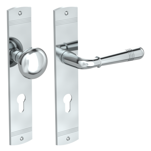 Griffwerk FABIO -Chrom Langschild-Garnitur -sichtbar verschraubt -Knopf R21 -WR -TS 40-45mm