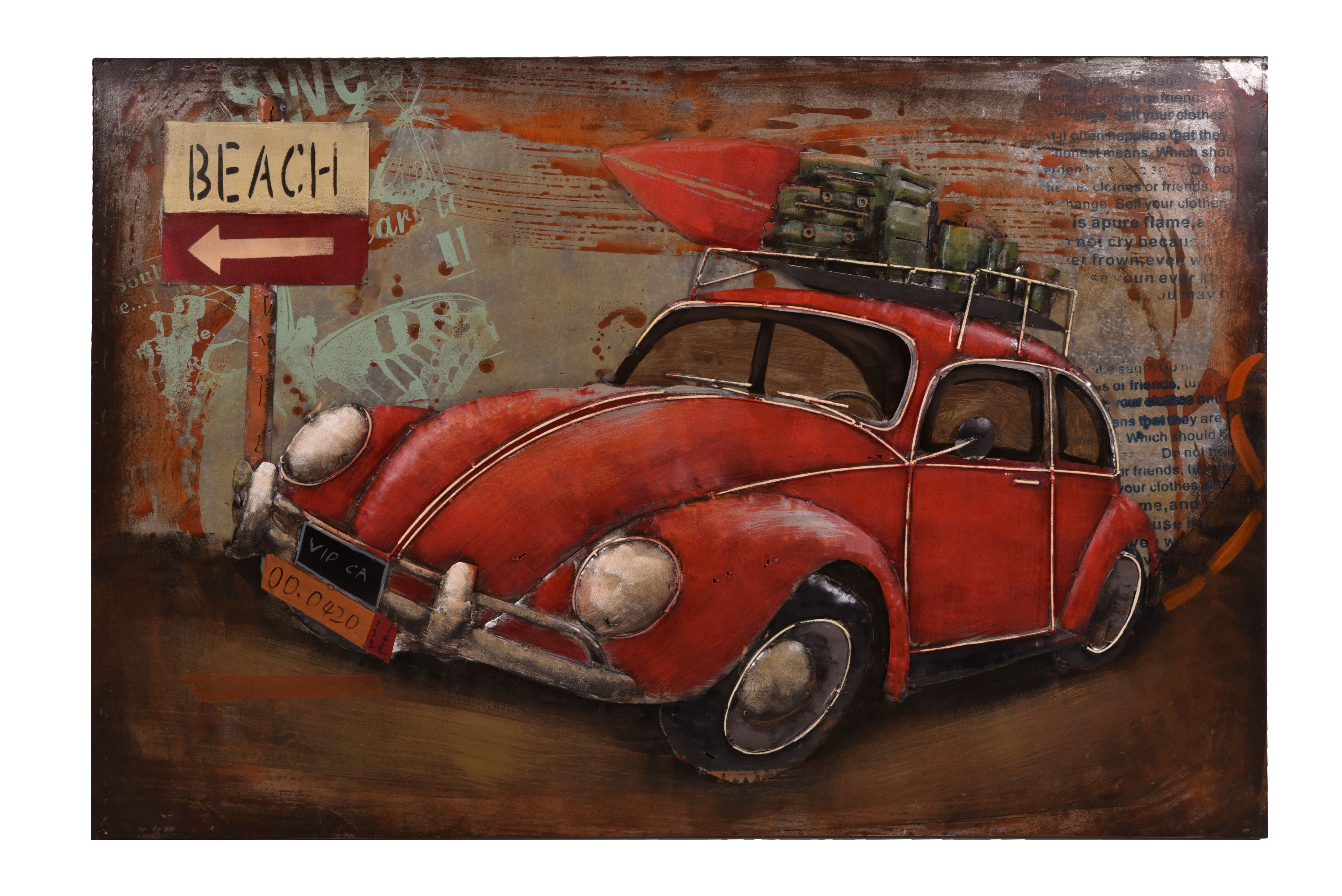 3D Metallbild Auto mit Gepäck 120 x 80 cm, Stahlblech