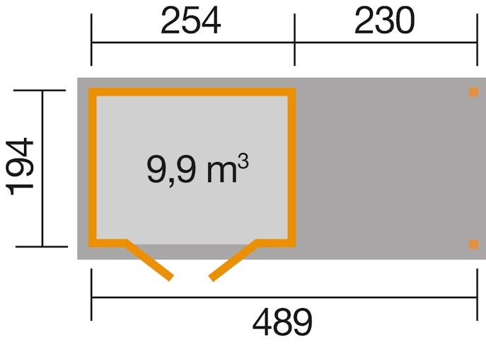 Weka Gartenhaus 321 B mit 230 cm Anbau - 19 mm