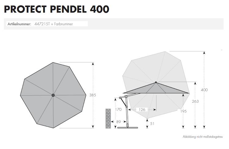 doppler Pendelschirm PROTECT 400, Aluminium Grau / 100 % Polypropylen 220 g/m²