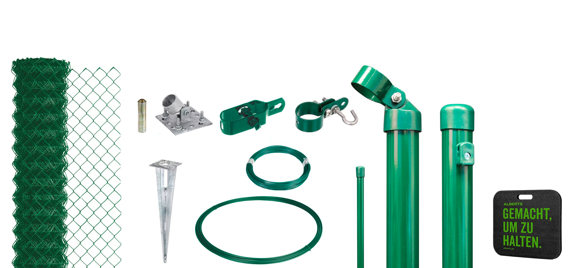 Alberts® Maschendraht Komplettset mit Bodenhülse - inkl. Garten-Kniekissen