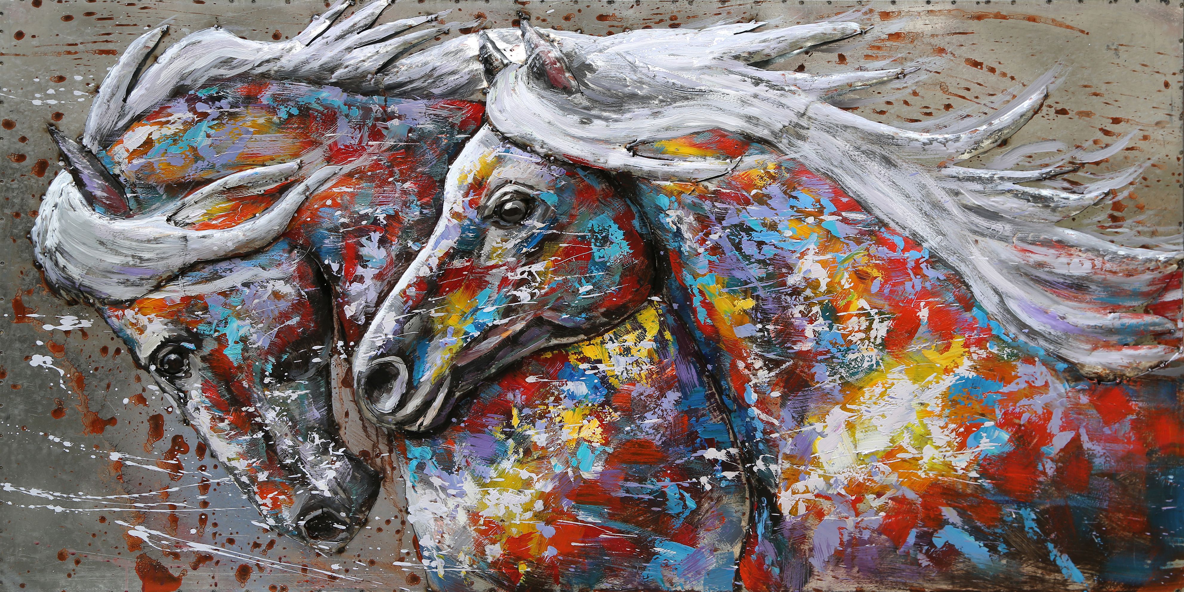 3D Metallbild 2 Pferde 140 x 70 cm, Stahlblech