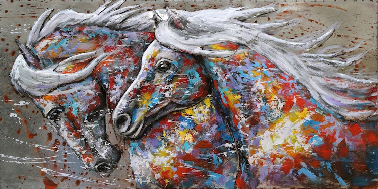 3D Metallbild 2 Pferde 140 x 70 cm, Stahlblech