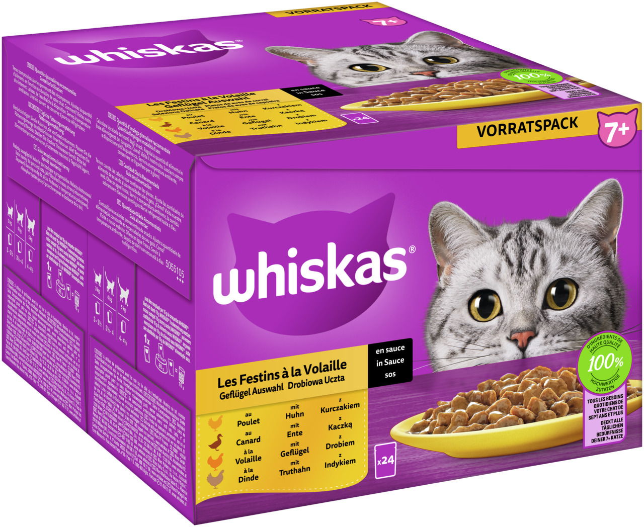 Whiskas 7+ Geflügel Auswahl in Sauce Multipack 24 x 85 Gramm Katzennassfutter