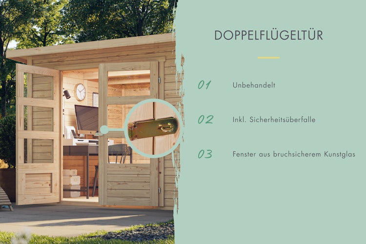 Karibu Woodfeeling Gartenhaus Kerko 3/4/5 mit 240 cm Schleppdach/Seiten- und Rückwand