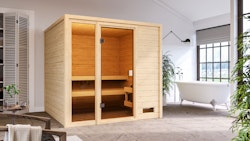 Karibu Woodfeeling Sauna Jutta - 38 mm Massivholz Aktionssauna inkl. gratis Sauna-Zubehörset im Wert von 234,94 €