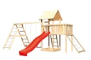 Vorschaubild Akubi Kinderspielturm Lotti mit Satteldach inkl. Wellenrutsche, Doppelschaukelanbau, Klettergerüst, Anbauplattform und Netzrampe inkl. gratis Akubi Farbsystem