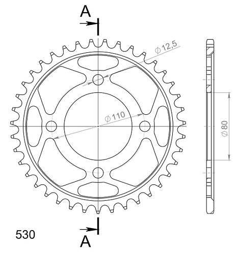 Supersprox Stahl-Kettenrad 530 39Z (Schwarz)