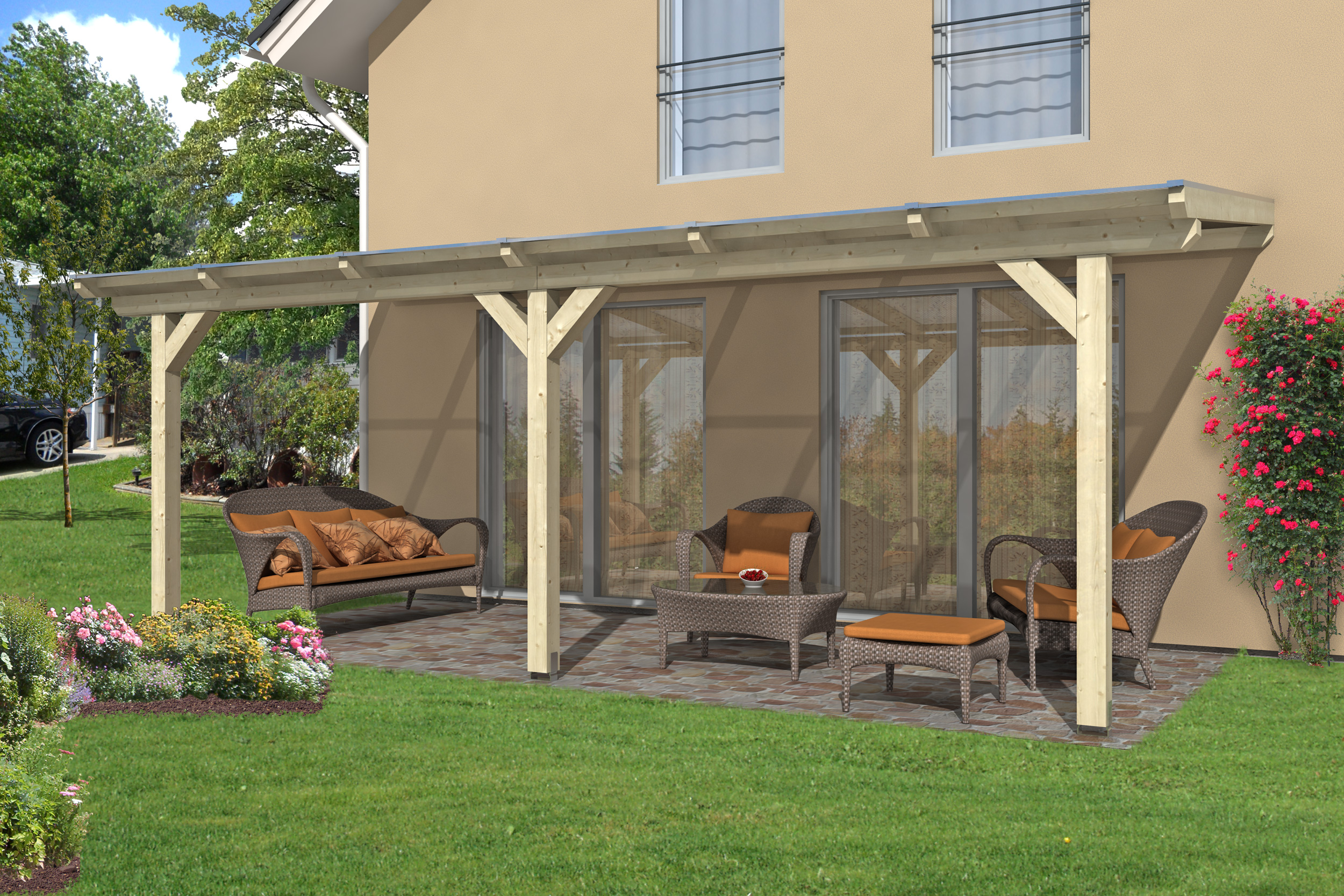 Skan Holz Terrassenüberdachung Andria aus Leimholz 648x350cm